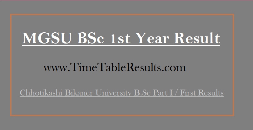 MGSU BSc 1st Year Result - Chhotikashi Bikaner University B.Sc Part I First Results
