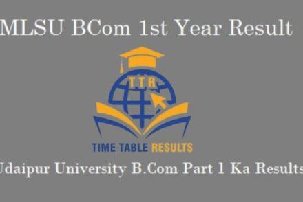 MLSU BCom 1st Year Result - Udaipur University B.Com Part 1 Ka Results